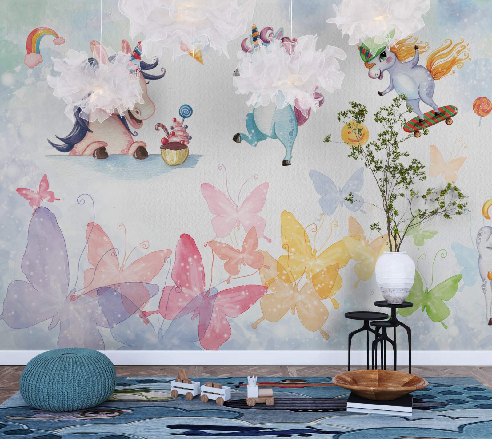 Fototapeta veselé jednorožce a motýle