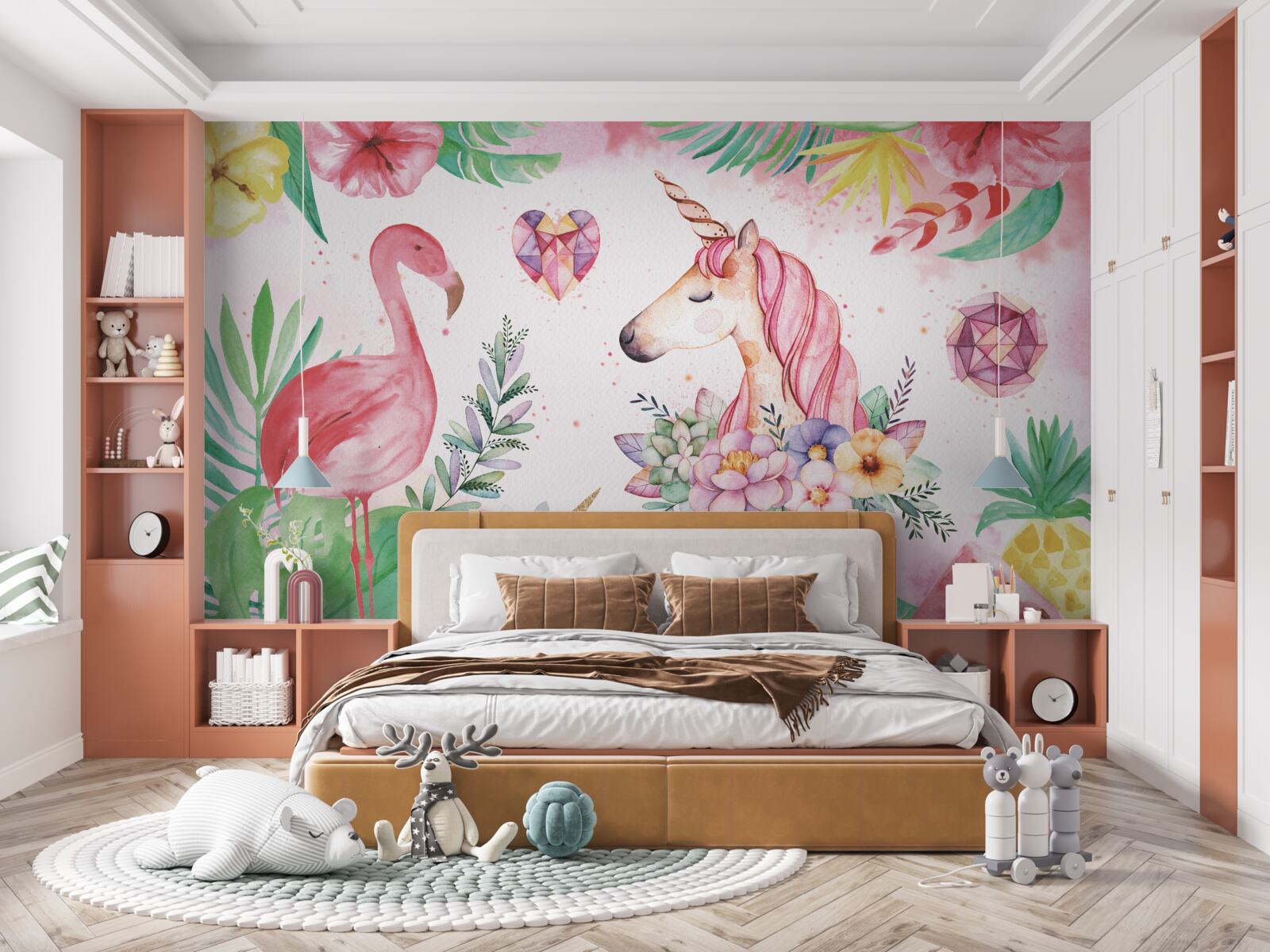 Fototapeta jednorožec a ružový plameniak