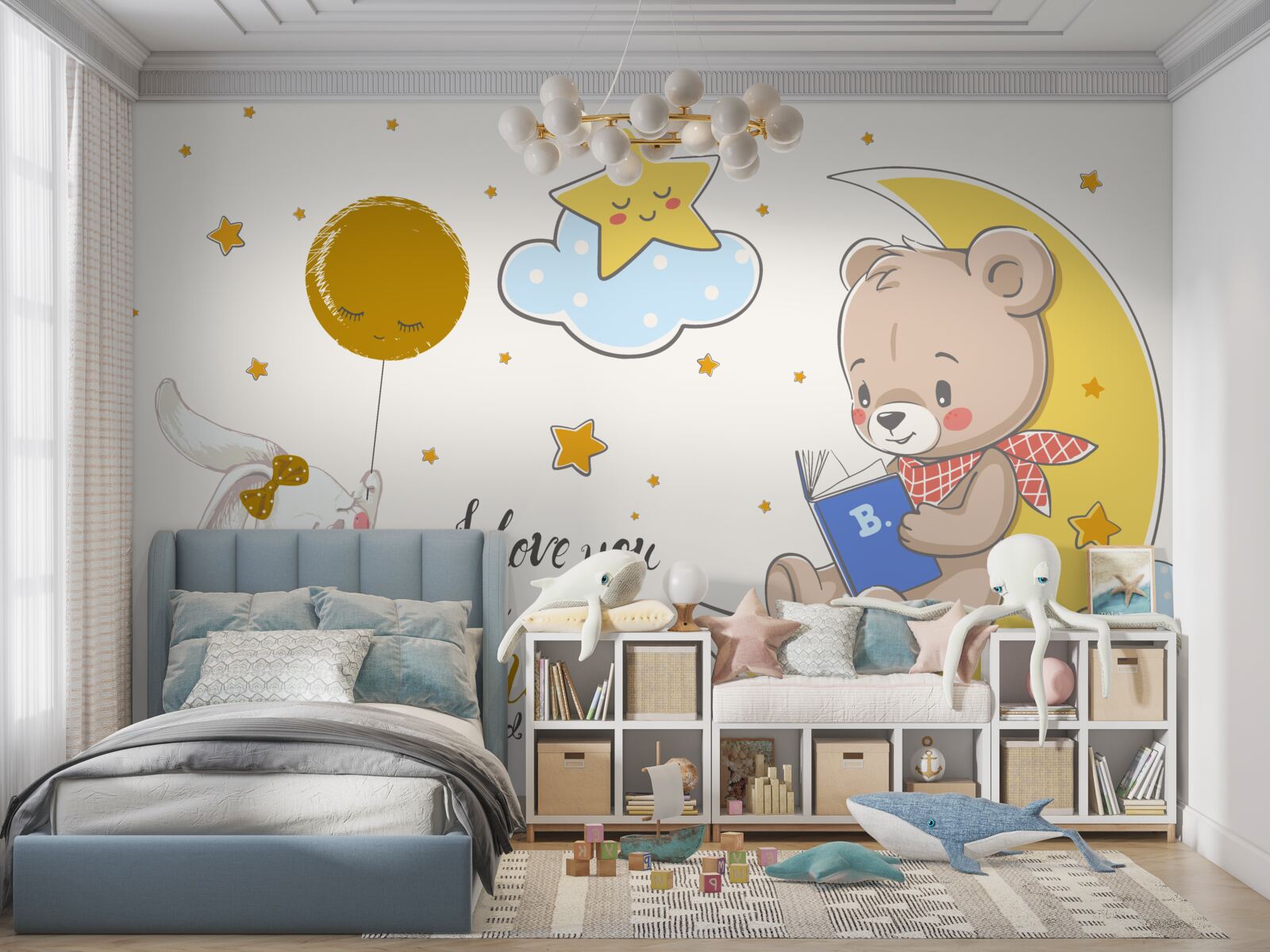 Fototapeta malý medvedík číta rozprávky zajacovi