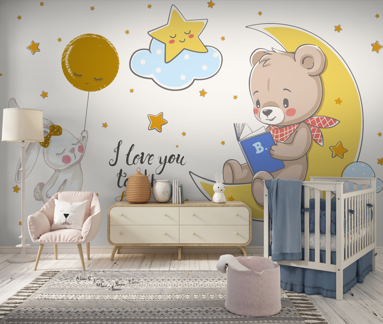 Fototapeta malý medvedík číta rozprávky zajacovi