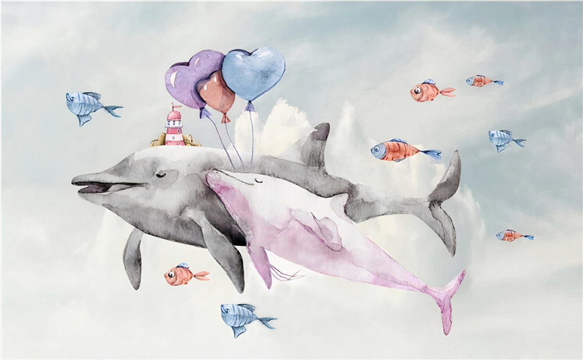 Fototapeta dva delfíny s loptičkami