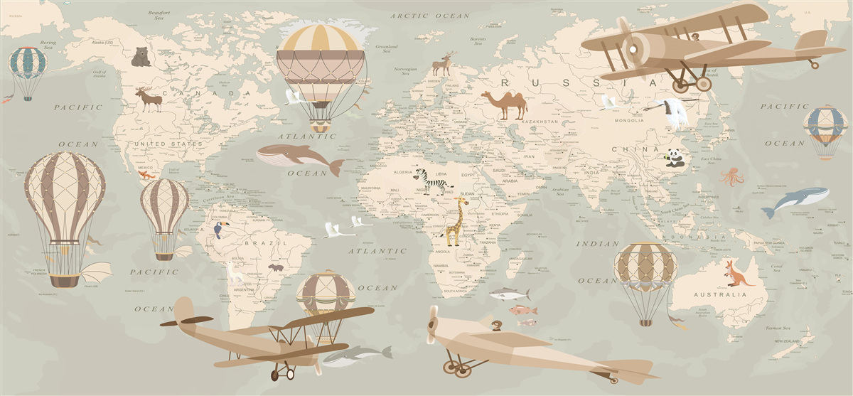 Fototapeta mapa sveta s fotografiami