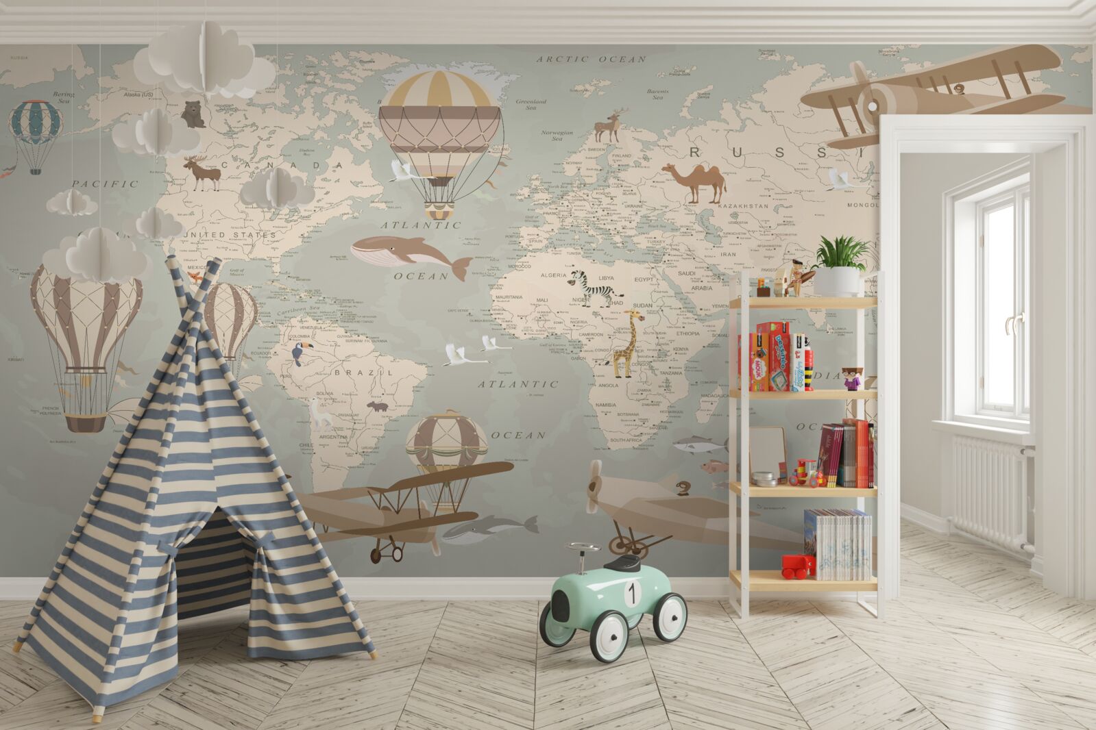 Fototapeta mapa sveta s fotografiami