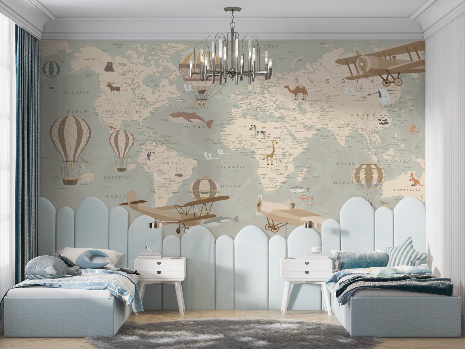 Fototapeta mapa sveta s fotografiami