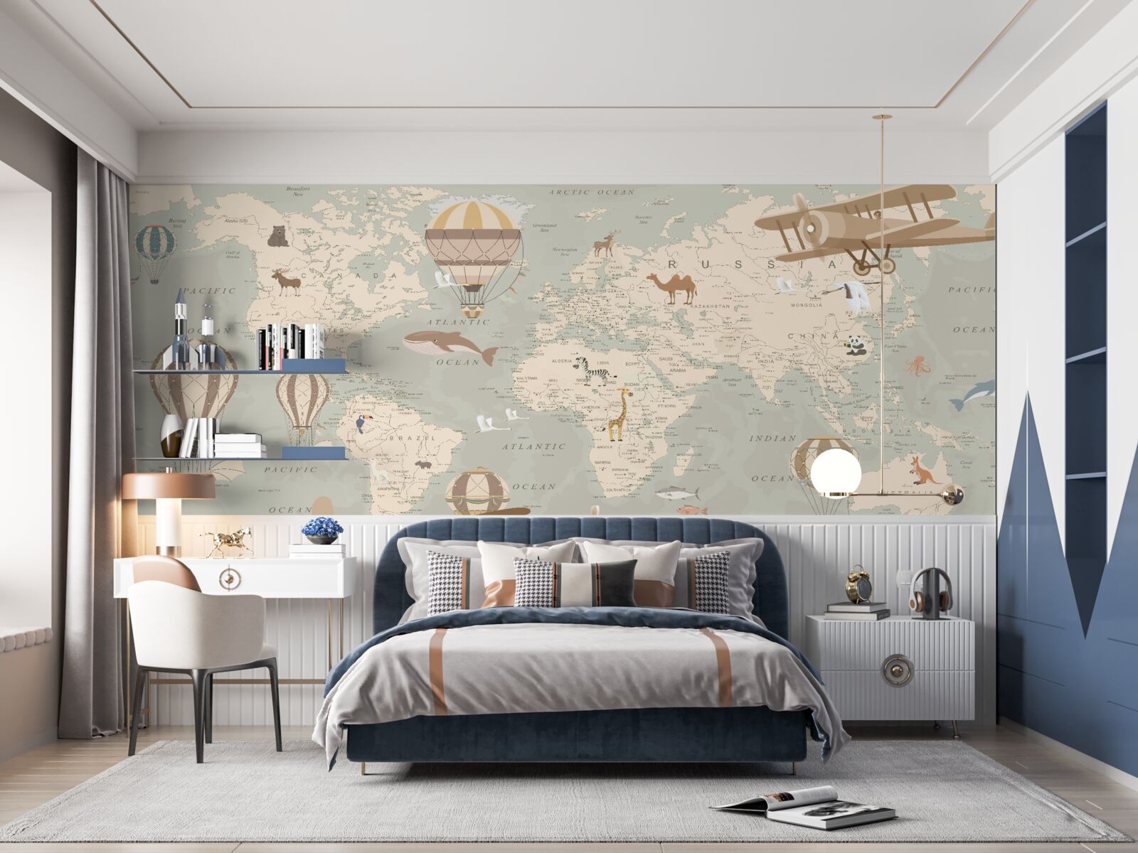 Fototapeta mapa sveta s fotografiami