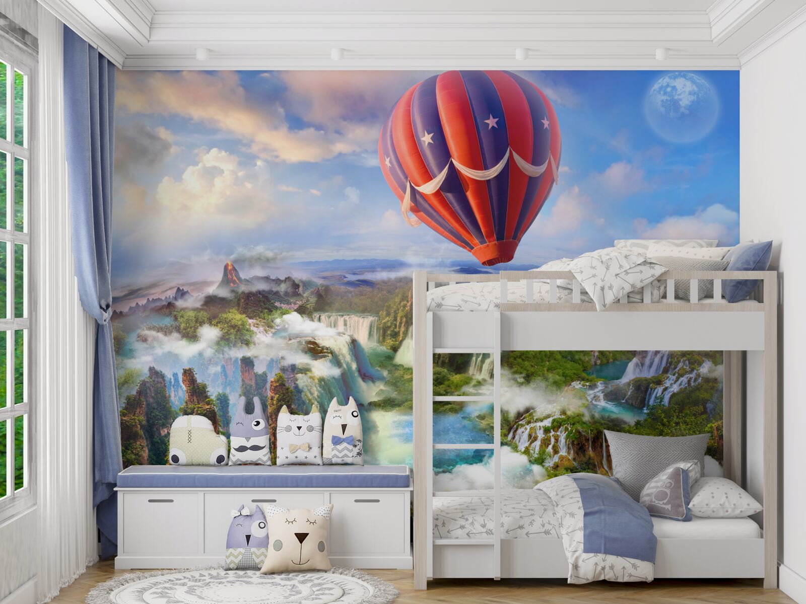 Fototapeta lopta plávajúca nad nádhernými vodopádmi