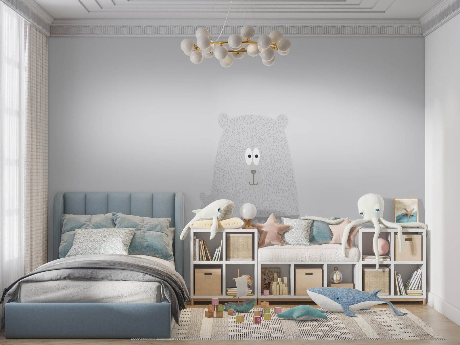 Fototapeta sivé medvede na obyčajnom sivom pozadí