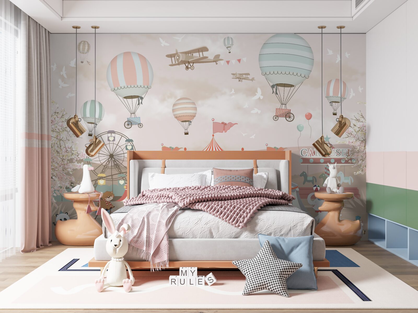 Fototapeta cirkus a lopty plávajúce na oblohe