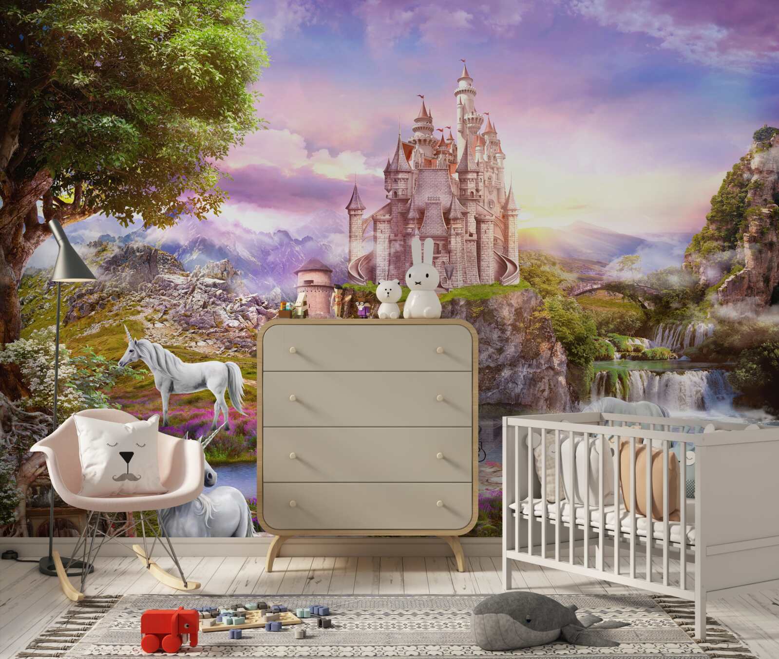 Fototapeta hrad na rieke uchváti prítomnosťou jednorožcov