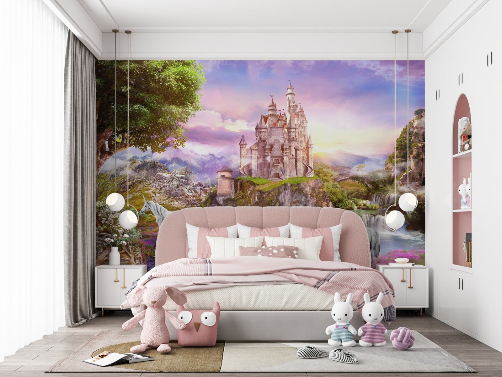 Fototapeta hrad na rieke uchváti prítomnosťou jednorožcov