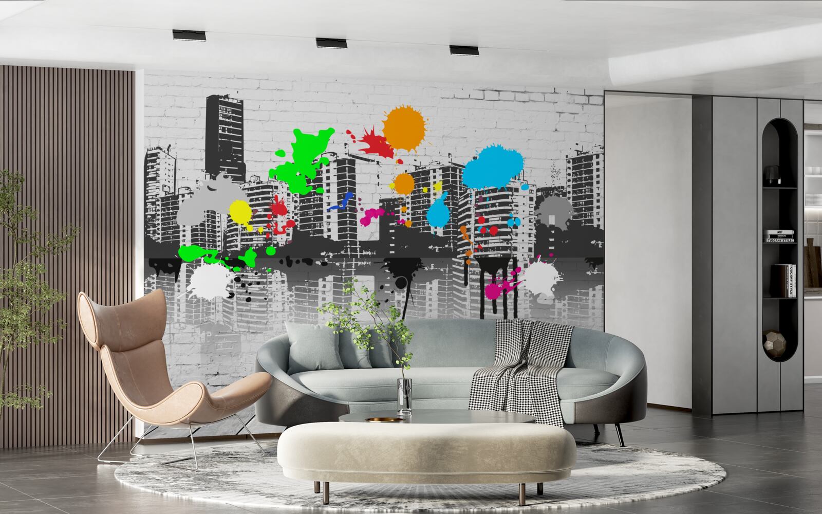 Fototapeta graffiti zobrazujúce mesto v čiernej a bielej farbe