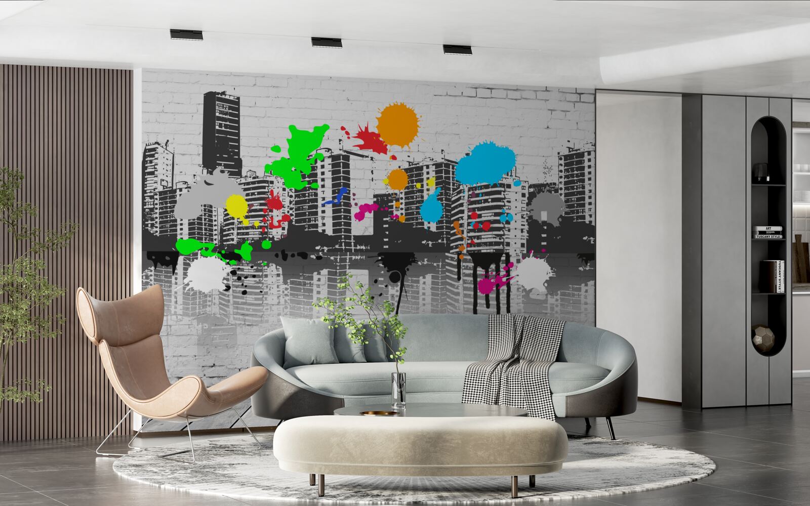 Fototapeta graffiti zobrazujúce mesto v čiernej a bielej farbe