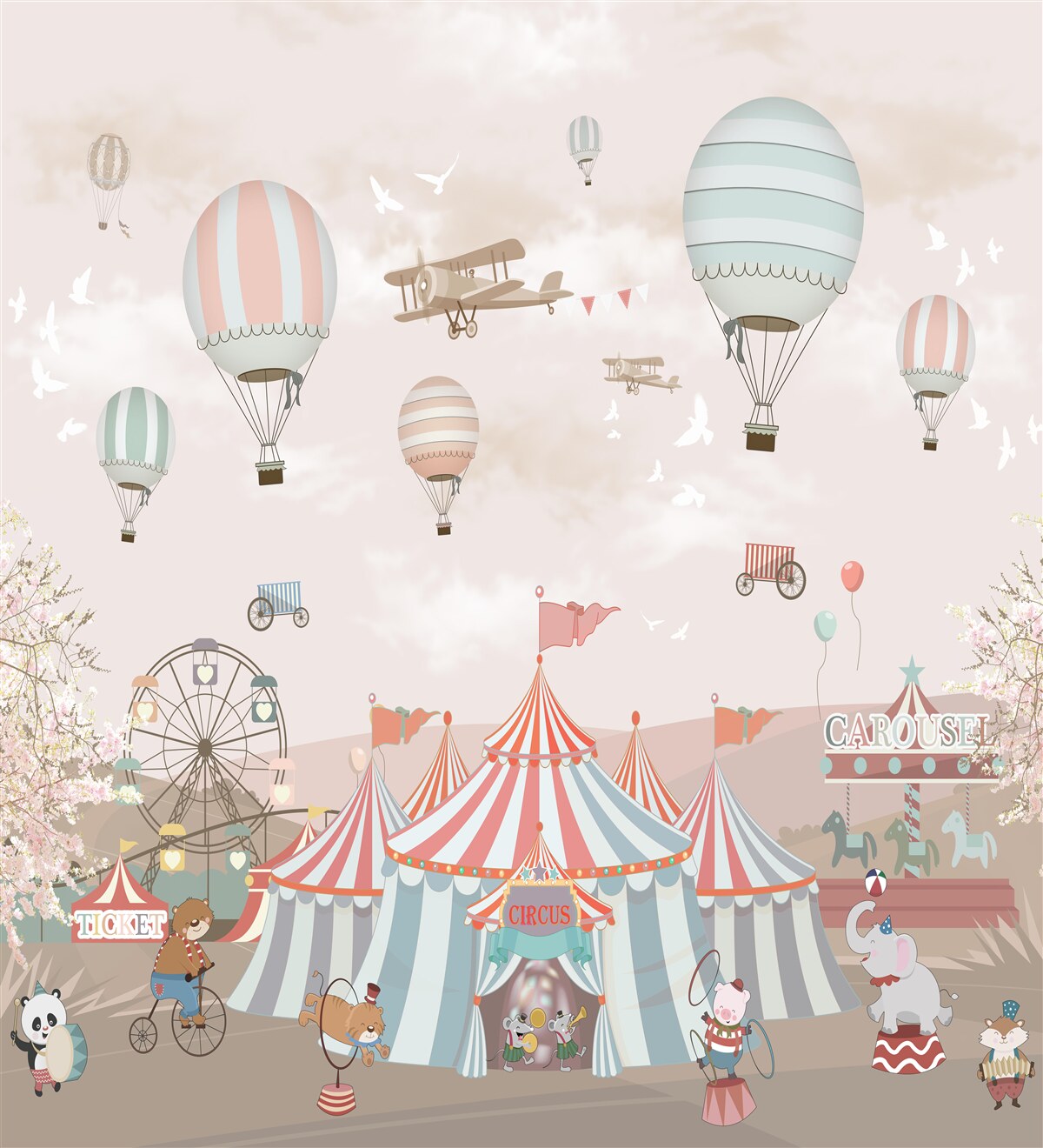 Fototapeta cirkus pod mrakmi balónov