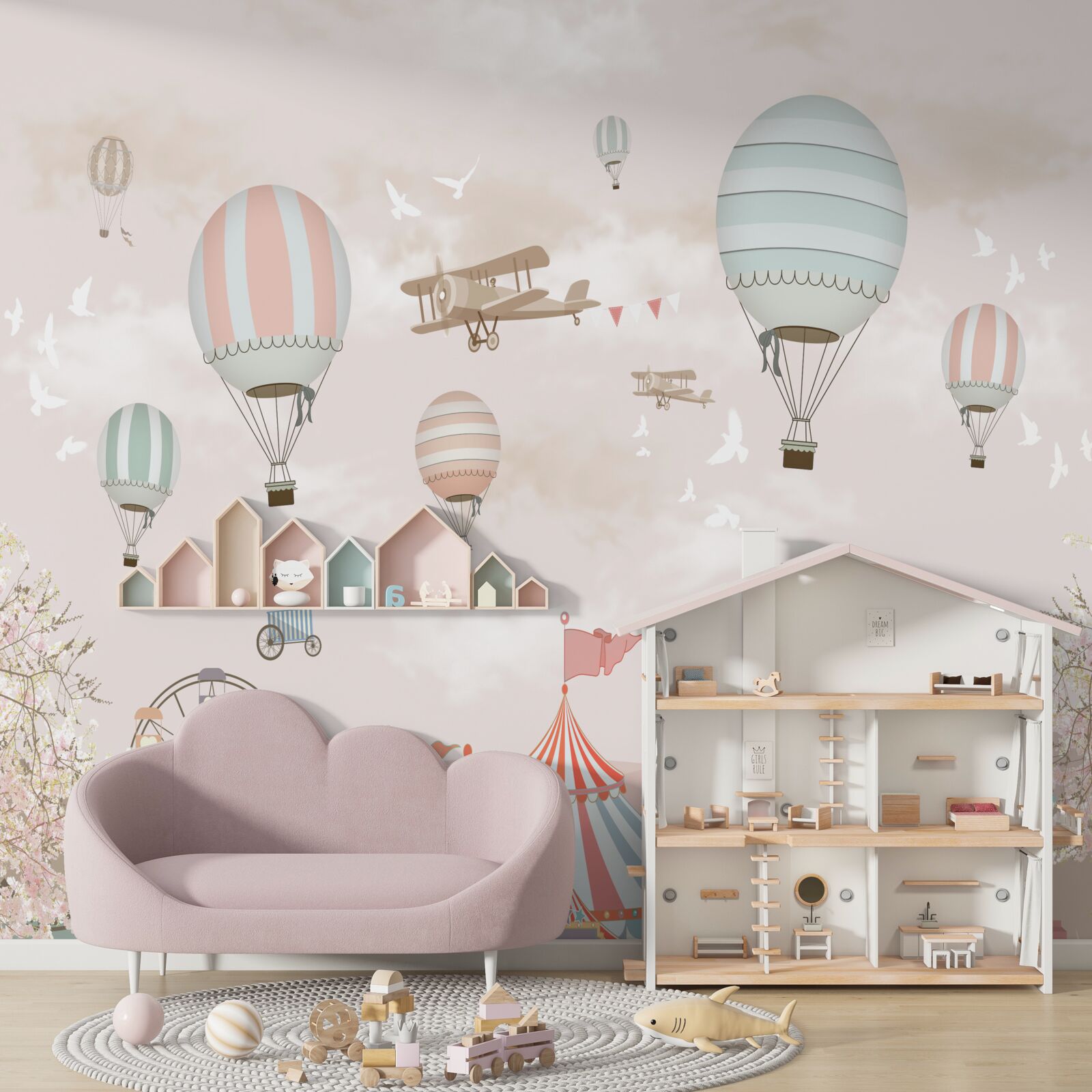 Fototapeta cirkus pod mrakmi balónov