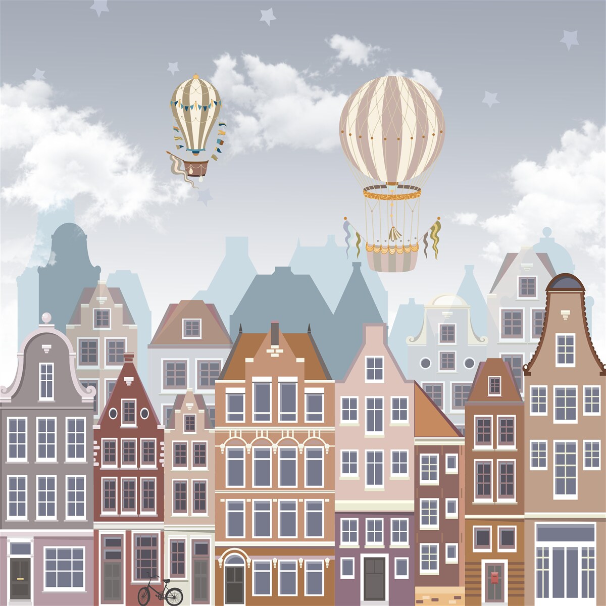 Fototapeta mesto pod prikrývkou balónov