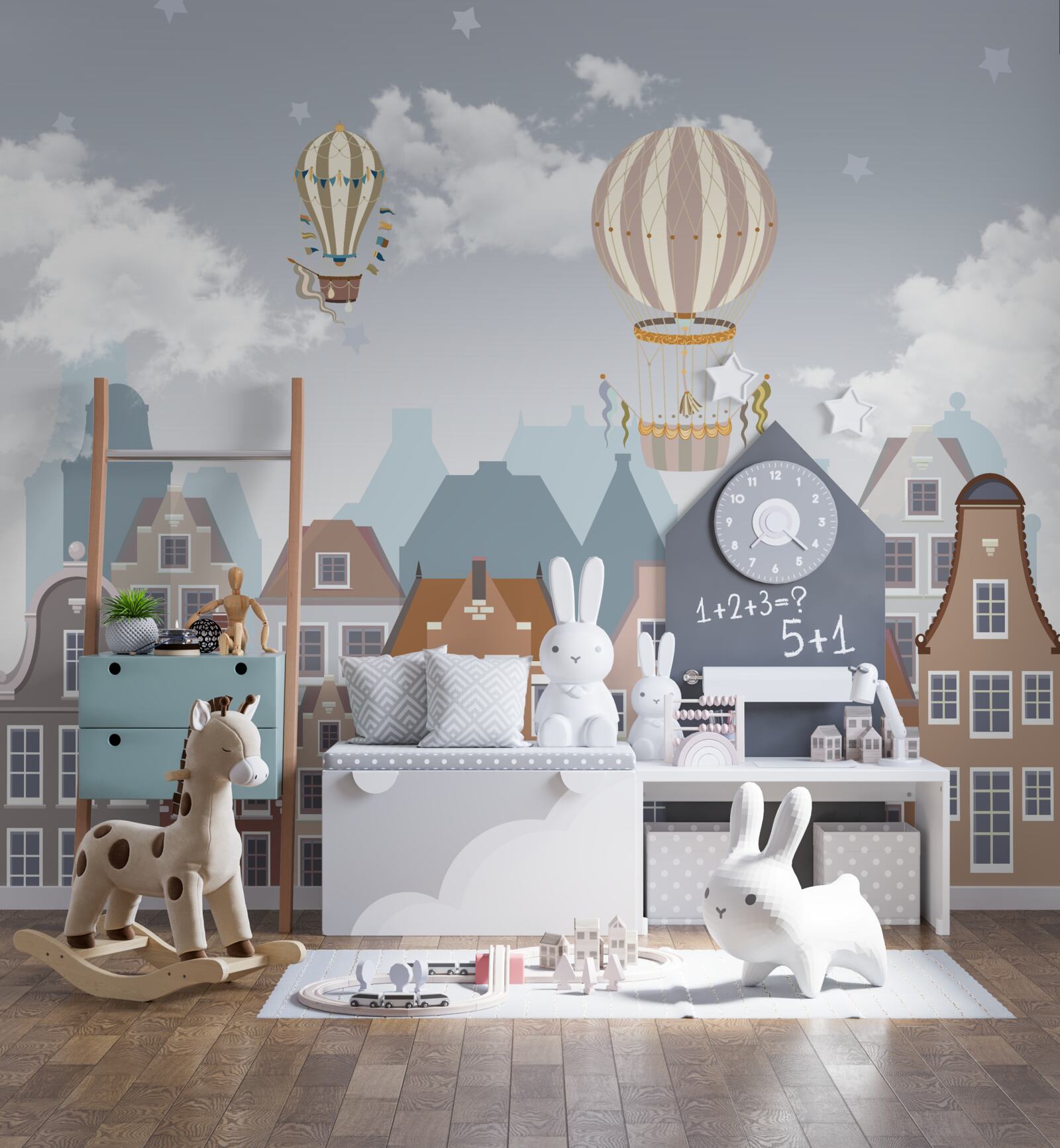 Fototapeta mesto pod prikrývkou balónov