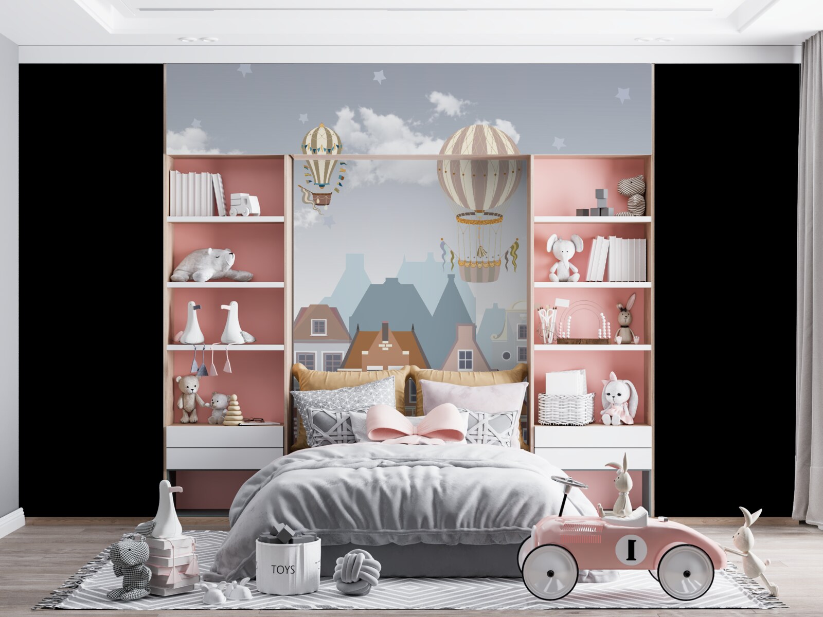 Fototapeta mesto pod prikrývkou balónov