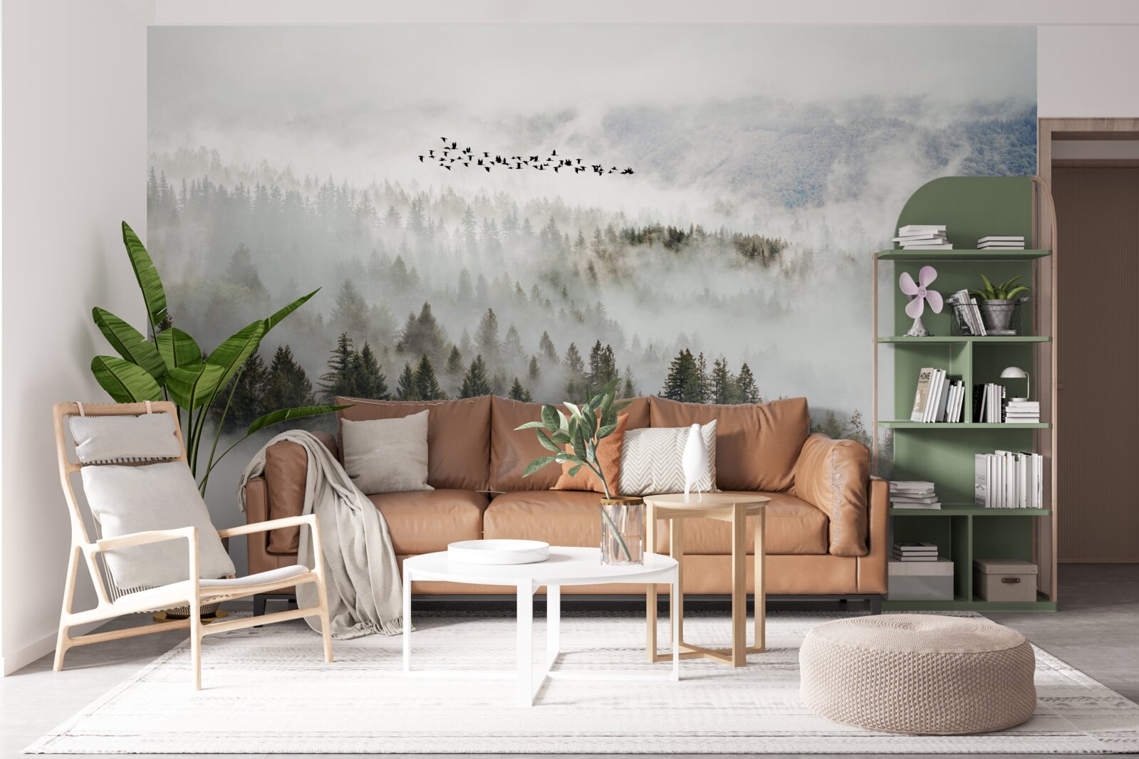 Fototapeta skupina vtákov vysoko nad zamračenou horskou húštinou