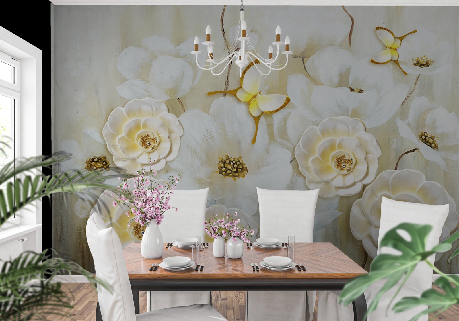 Fototapeta neobvyklé motýle a svetlé kvety