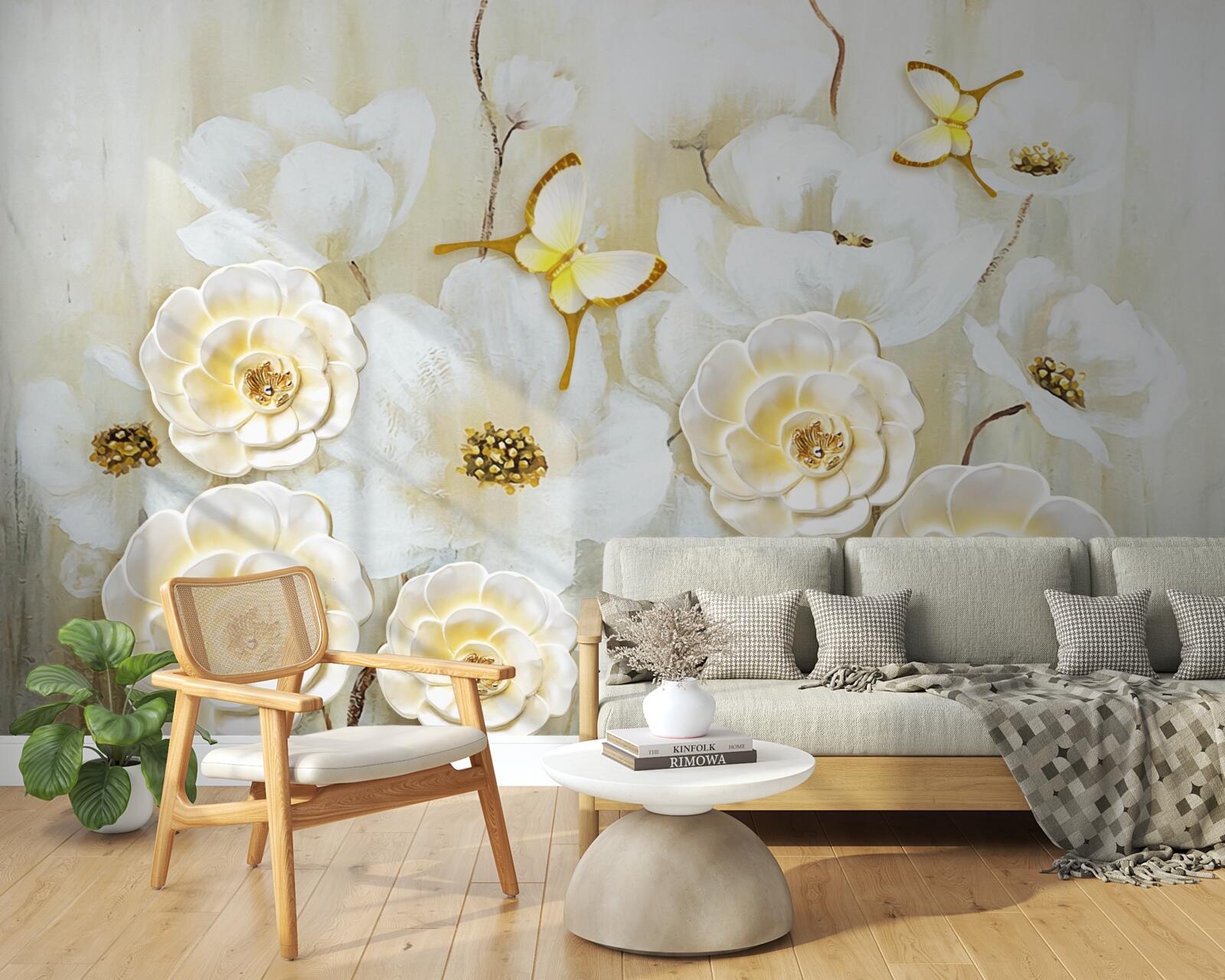 Fototapeta neobvyklé motýle a svetlé kvety