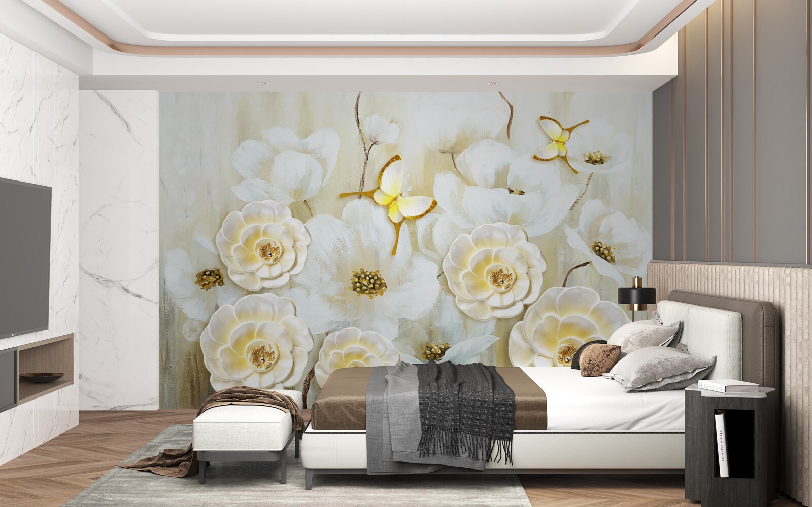 Fototapeta neobvyklé motýle a svetlé kvety