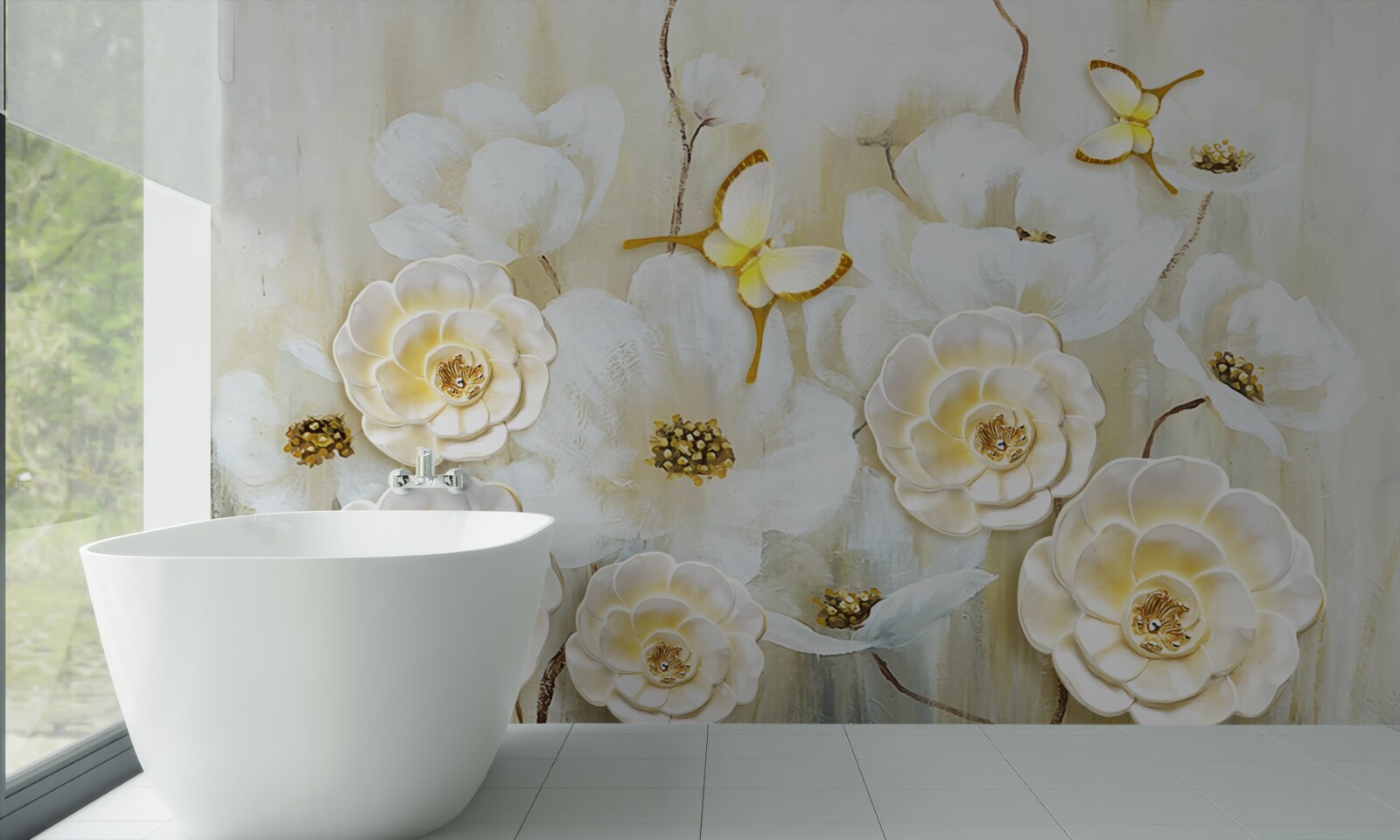 Fototapeta neobvyklé motýle a svetlé kvety