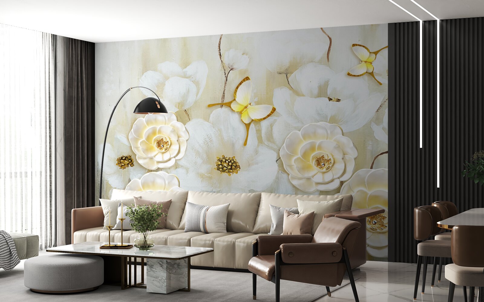 Fototapeta neobvyklé motýle a svetlé kvety