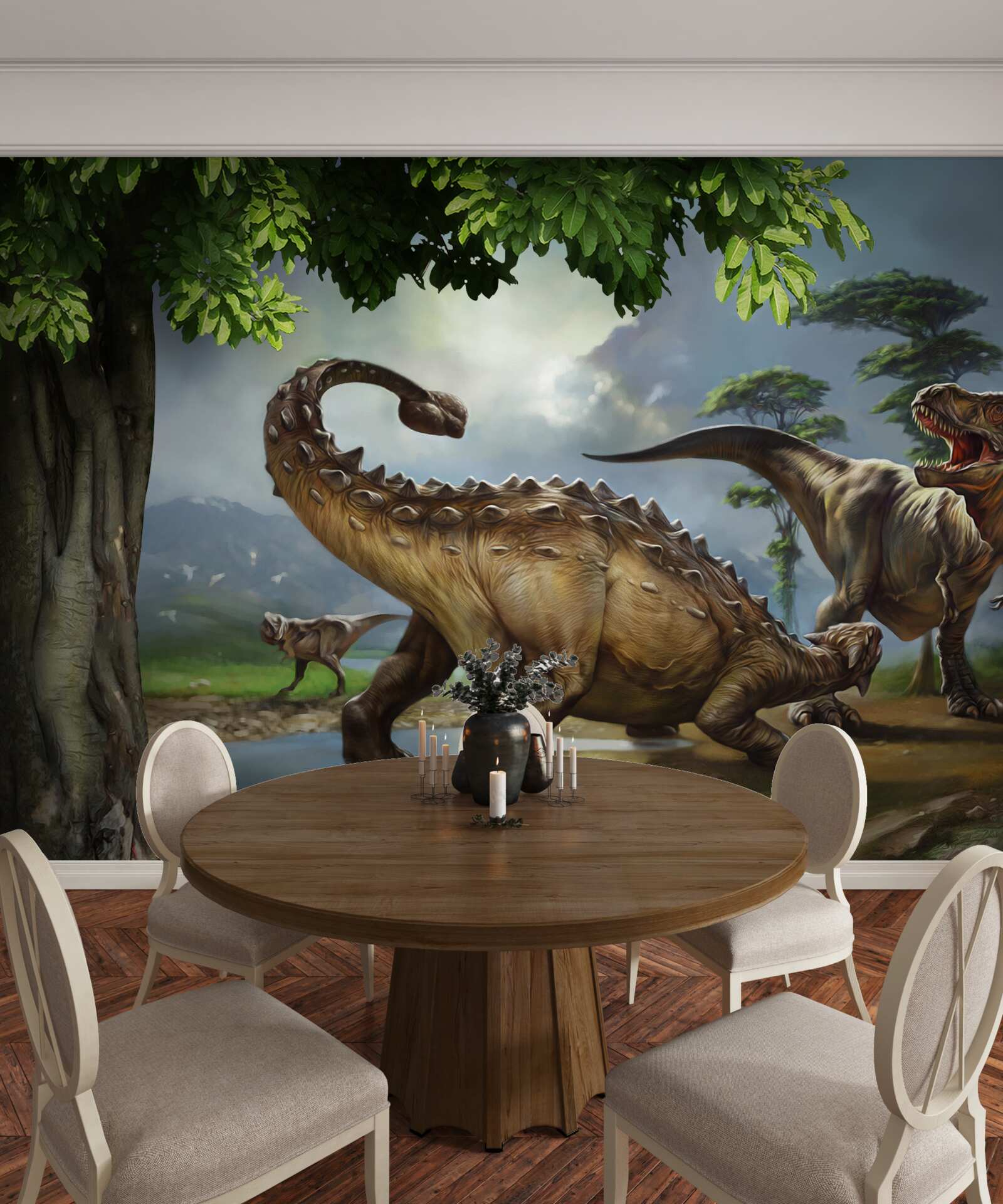 Fototapeta Dinosaury žijú v lese pri rybníku