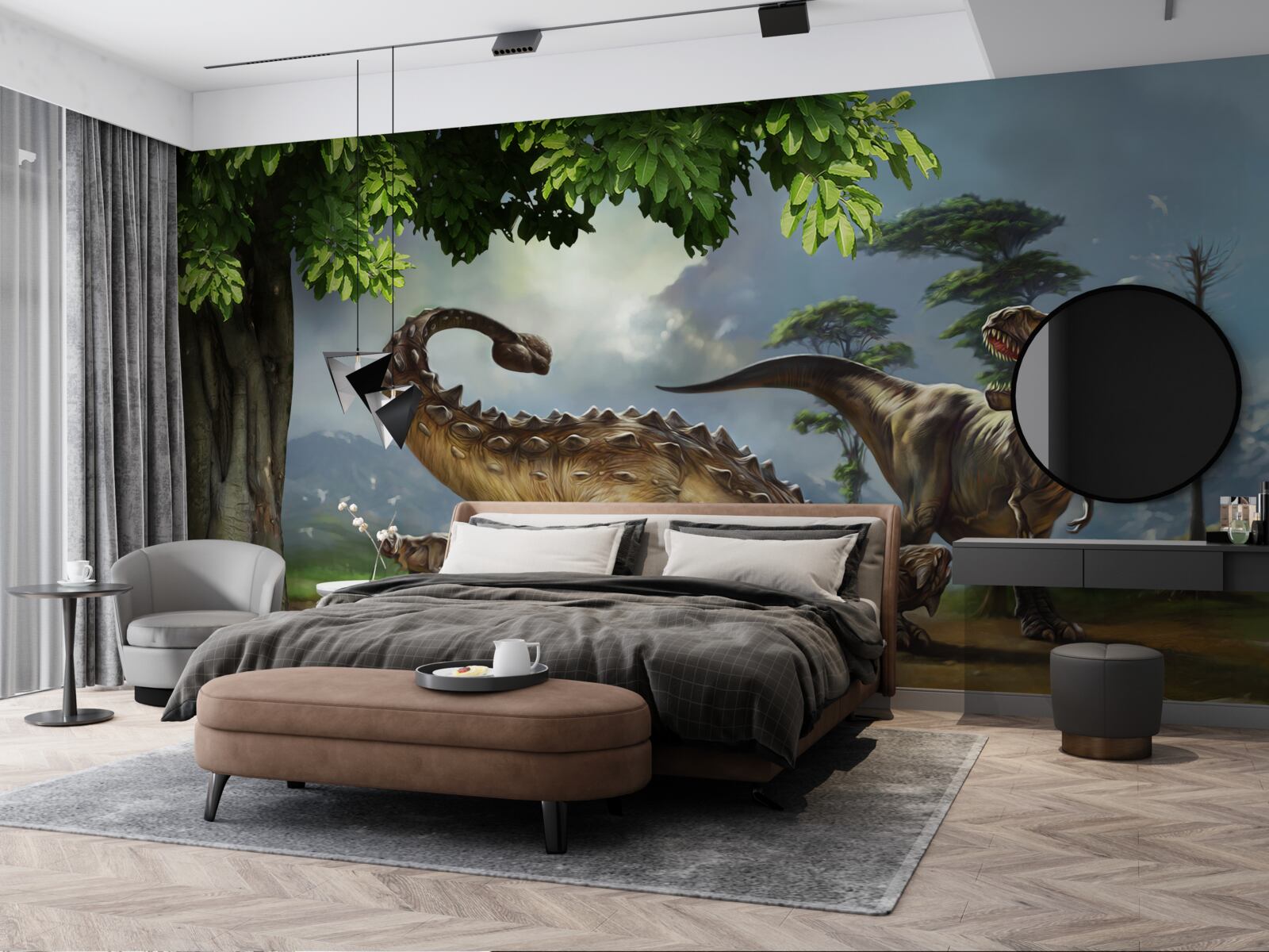 Fototapeta Dinosaury žijú v lese pri rybníku