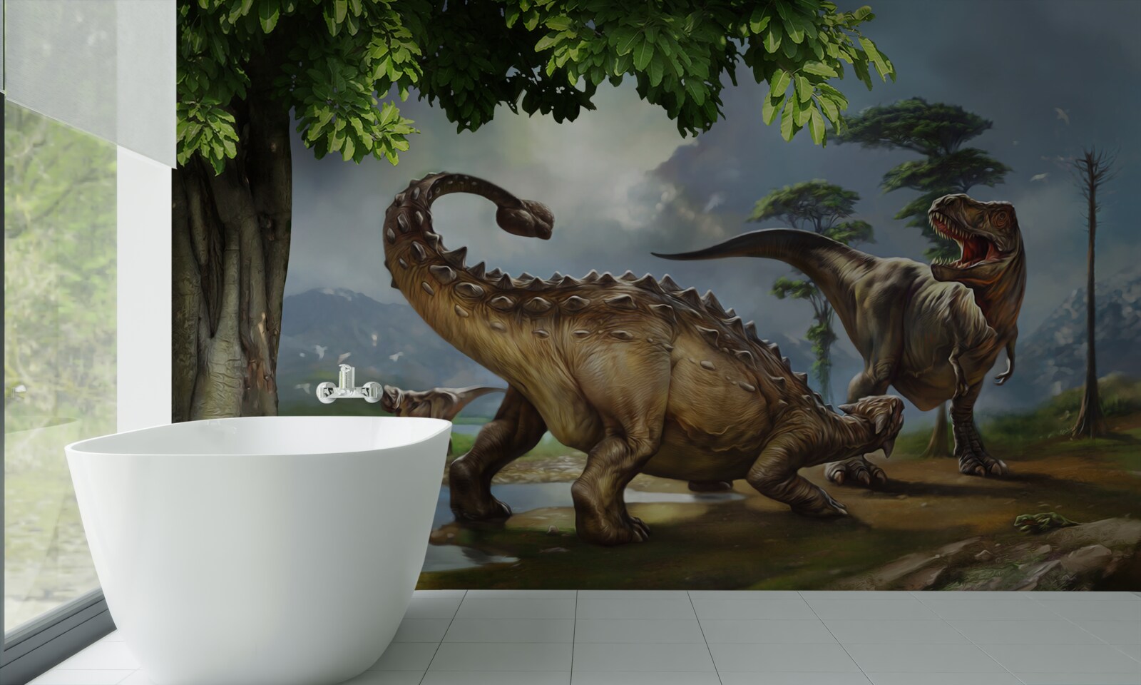 Fototapeta Dinosaury žijú v lese pri rybníku