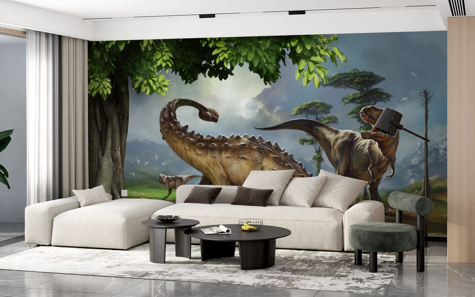 Fototapeta Dinosaury žijú v lese pri rybníku