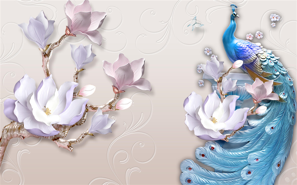 Fototapeta biele magnólie zdobia páv