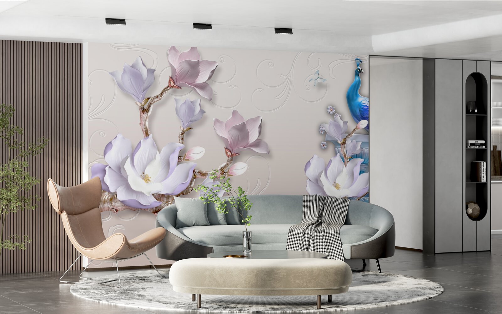 Fototapeta biele magnólie zdobia páv