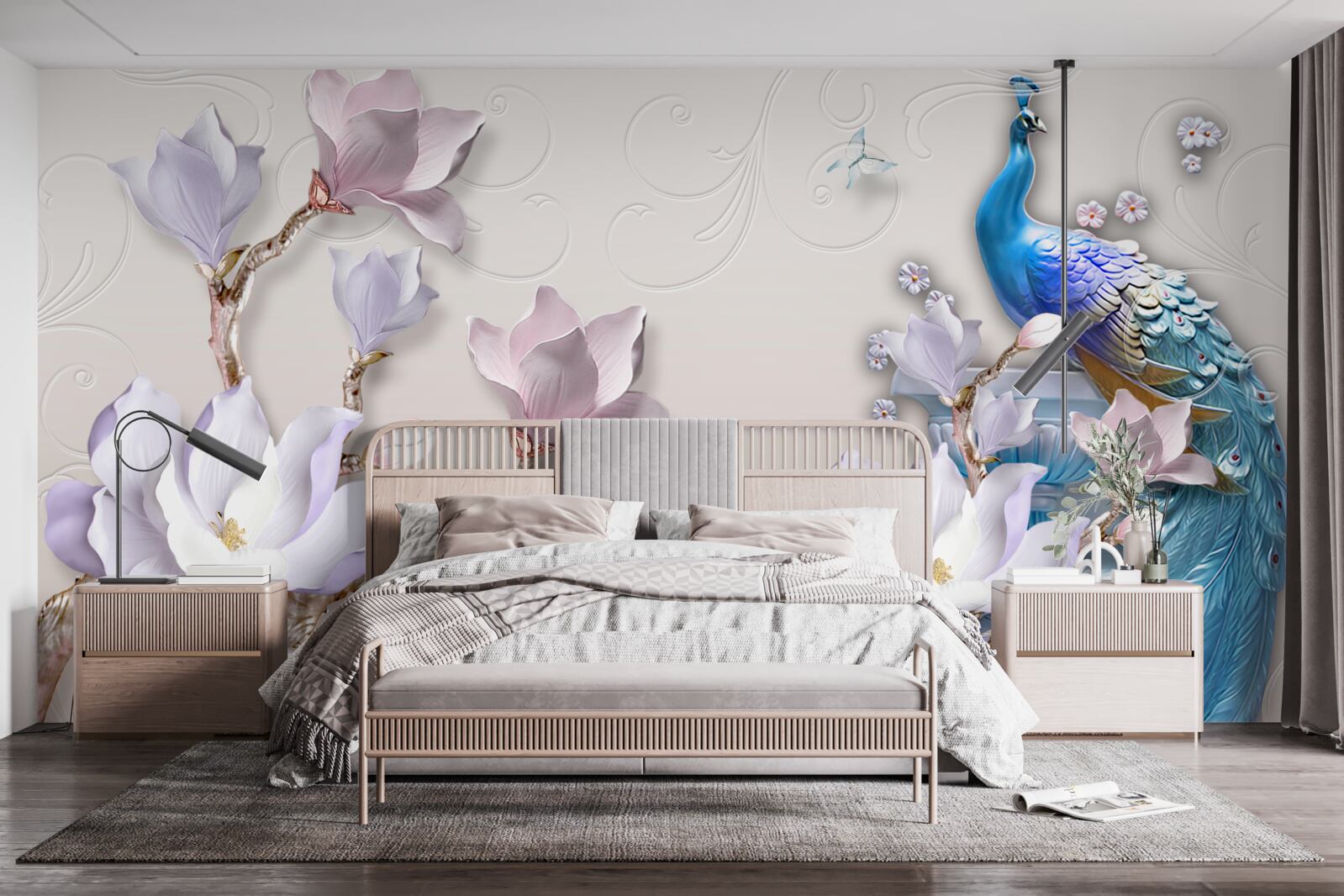 Fototapeta biele magnólie zdobia páv