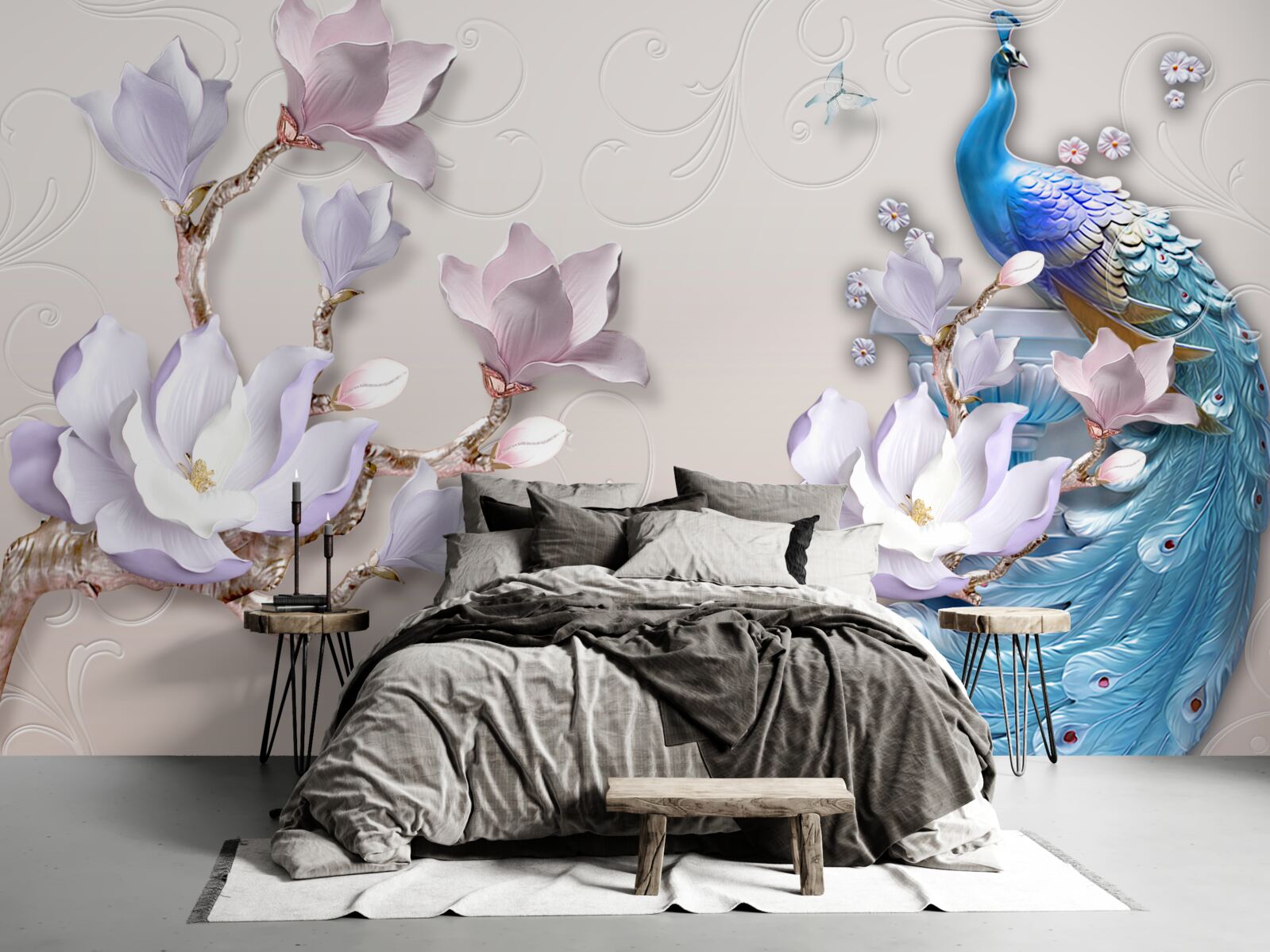 Fototapeta biele magnólie zdobia páv