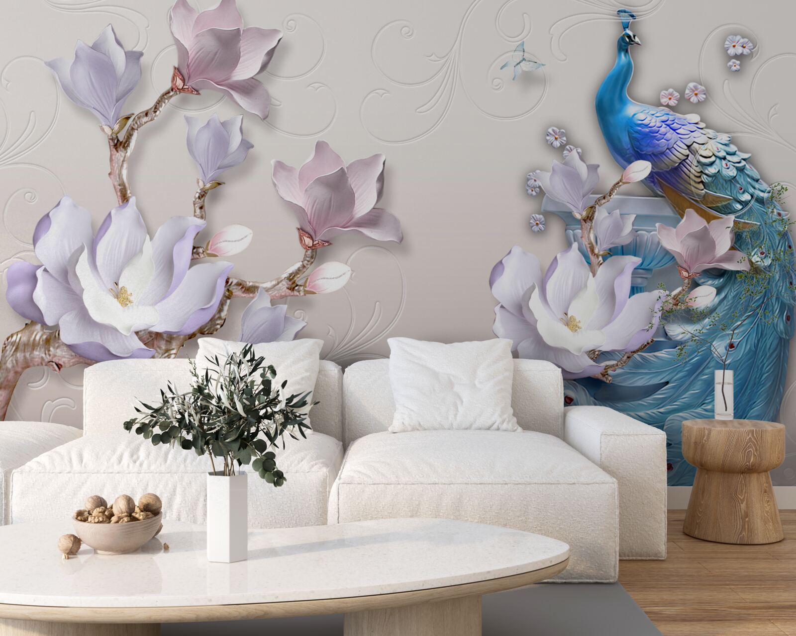 Fototapeta biele magnólie zdobia páv