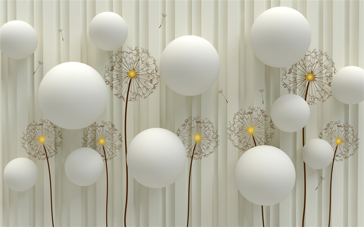 Fototapeta zloženie bielych guličiek a rozkvitnutých púpav