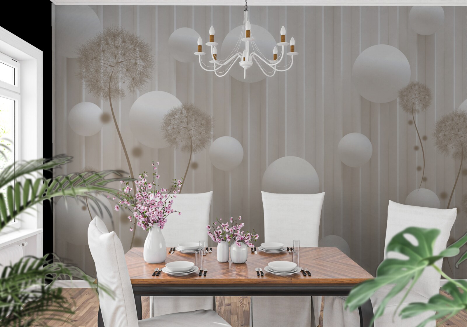 Fototapeta guličky a púpavy v odtieňoch svetloružovej