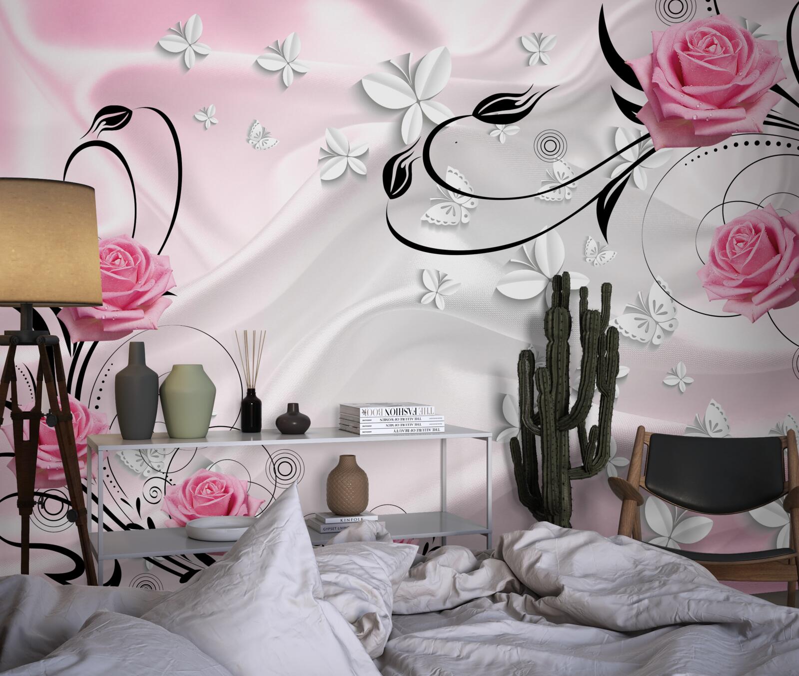 Fototapeta ružové ruže na pozadí snehobieleho hodvábu