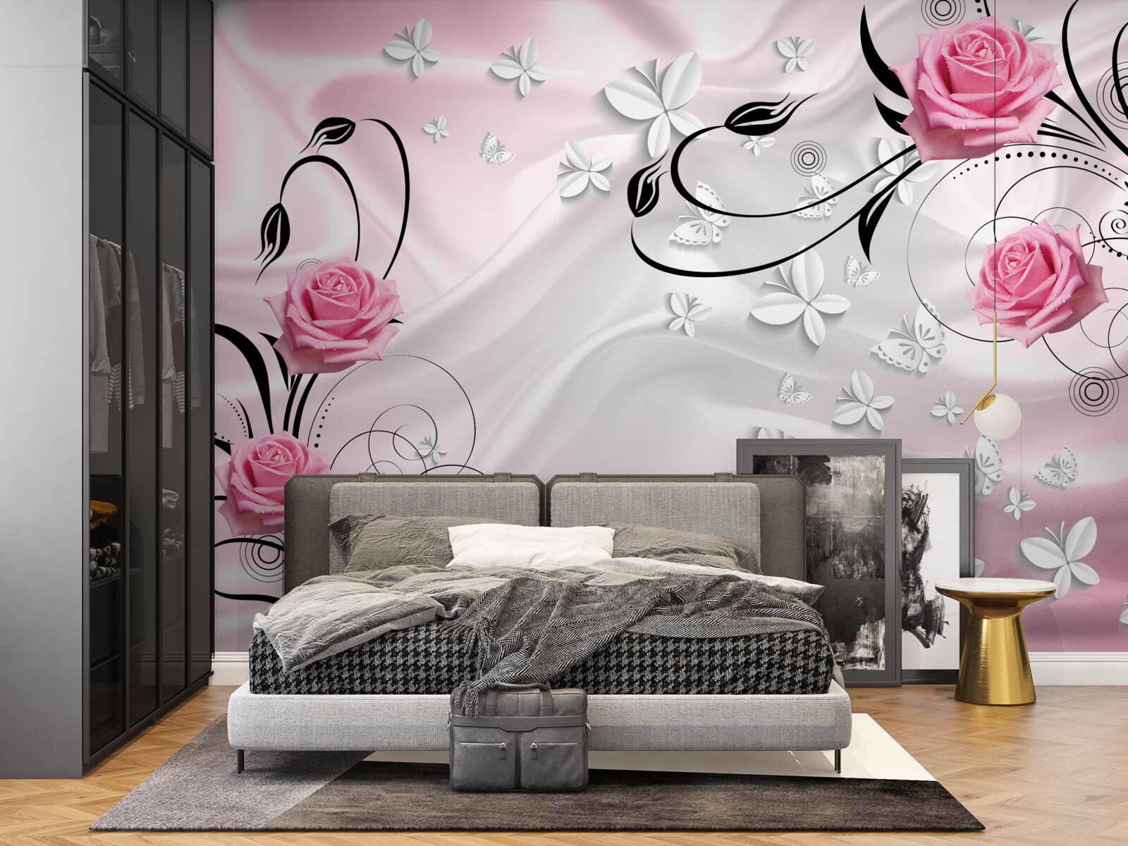 Fototapeta ružové ruže na pozadí snehobieleho hodvábu