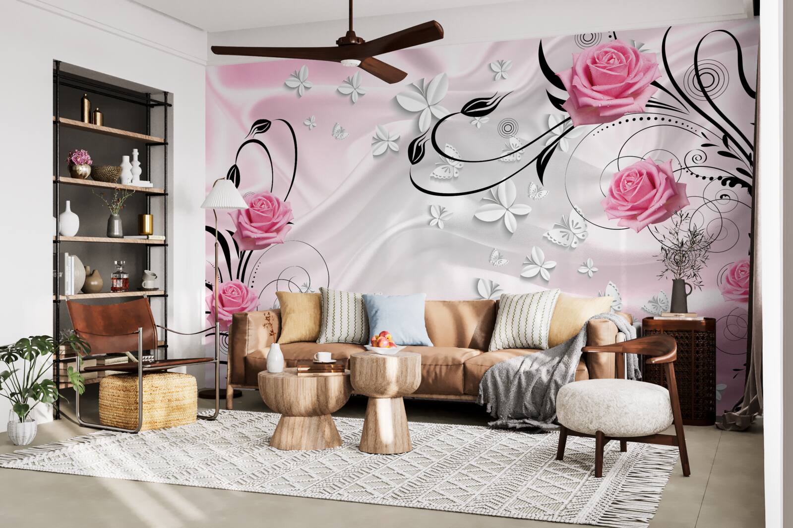 Fototapeta ružové ruže na pozadí snehobieleho hodvábu