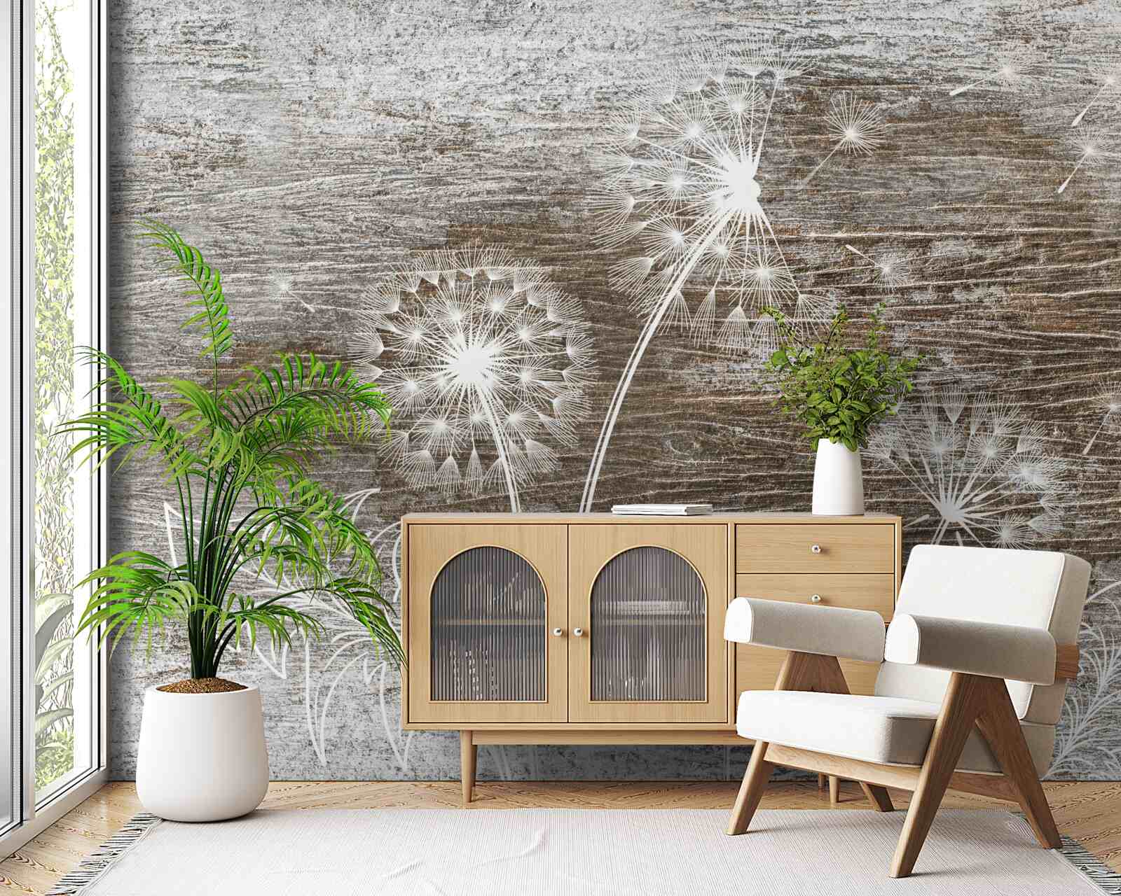 Fototapeta púpavy, biele ako sneh, na strome