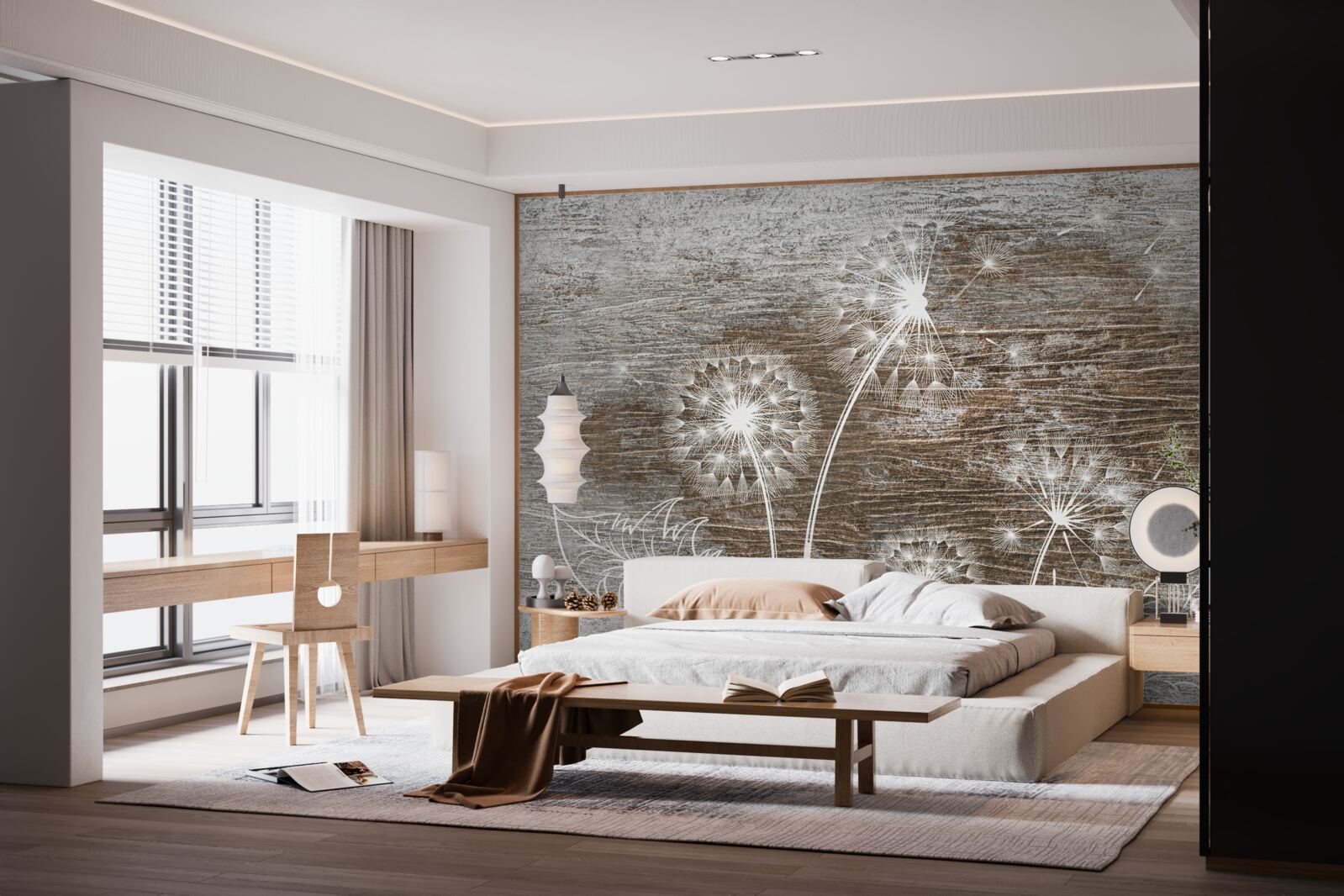 Fototapeta púpavy, biele ako sneh, na strome