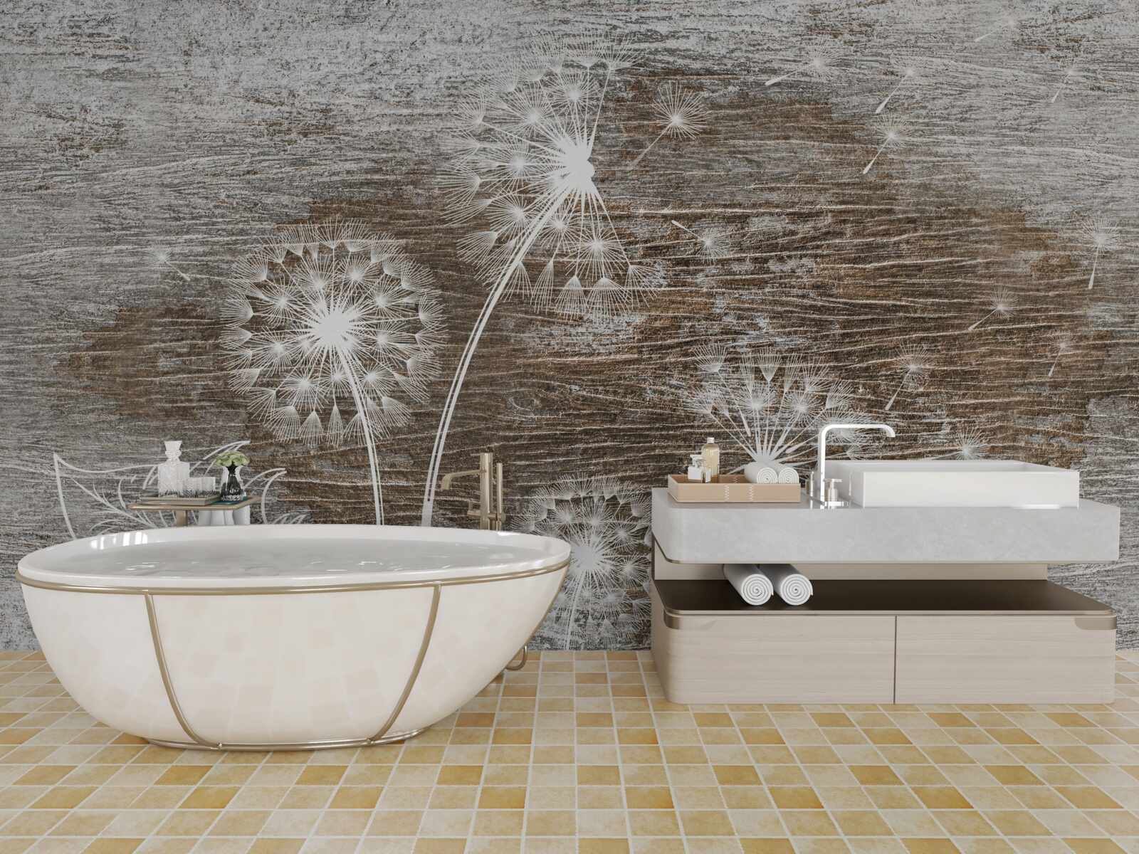 Fototapeta púpavy, biele ako sneh, na strome