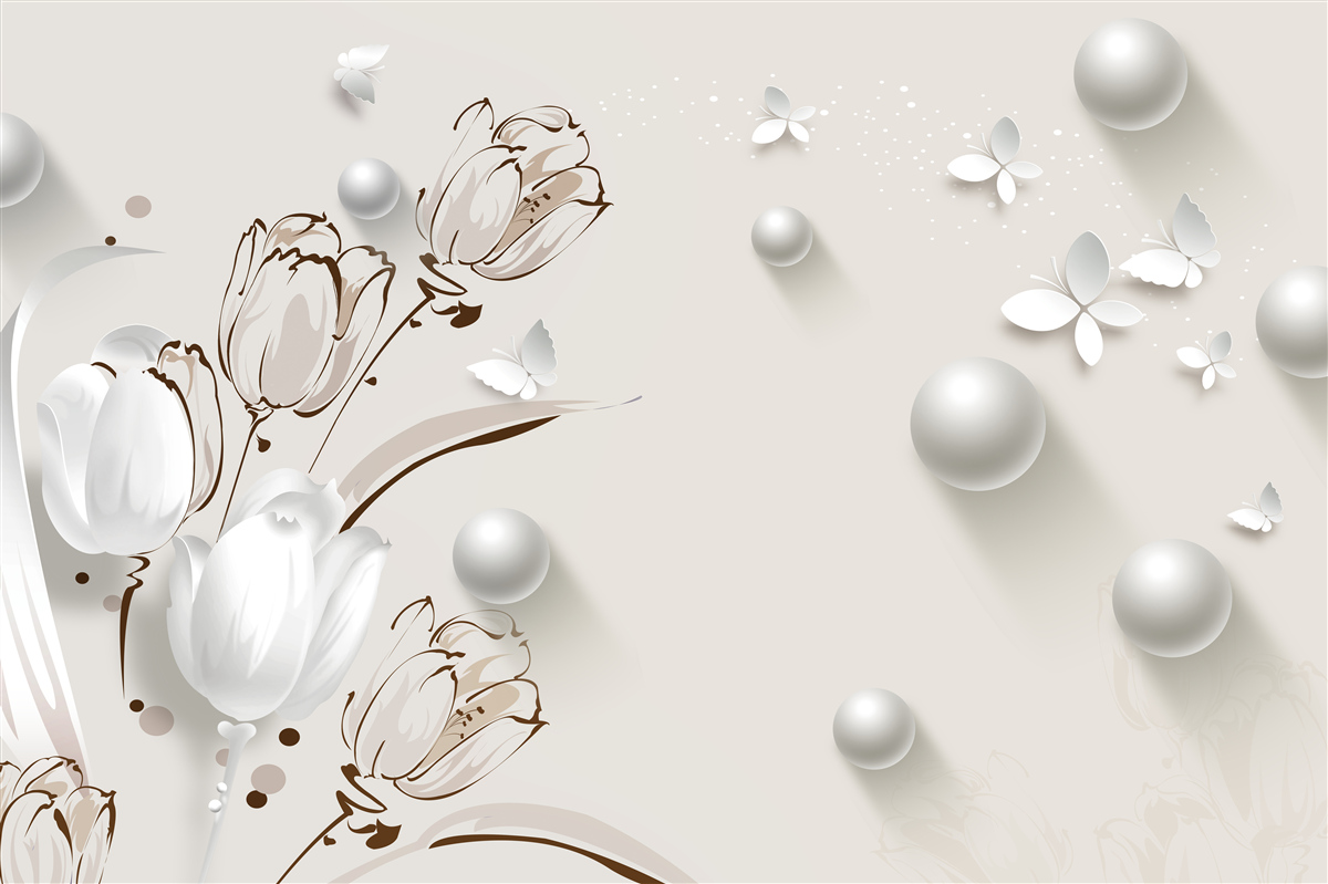 Fototapeta kvety zo zlata a perál v snehobielom odtieni