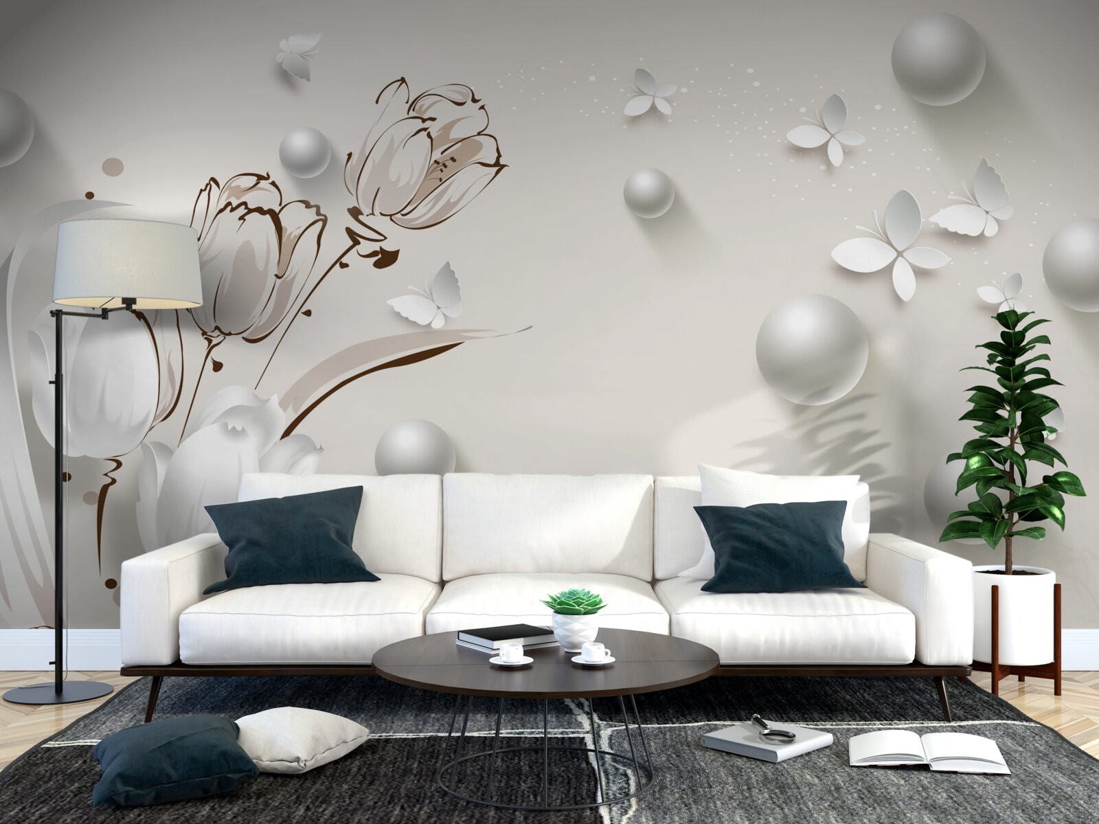 Fototapeta kvety zo zlata a perál v snehobielom odtieni