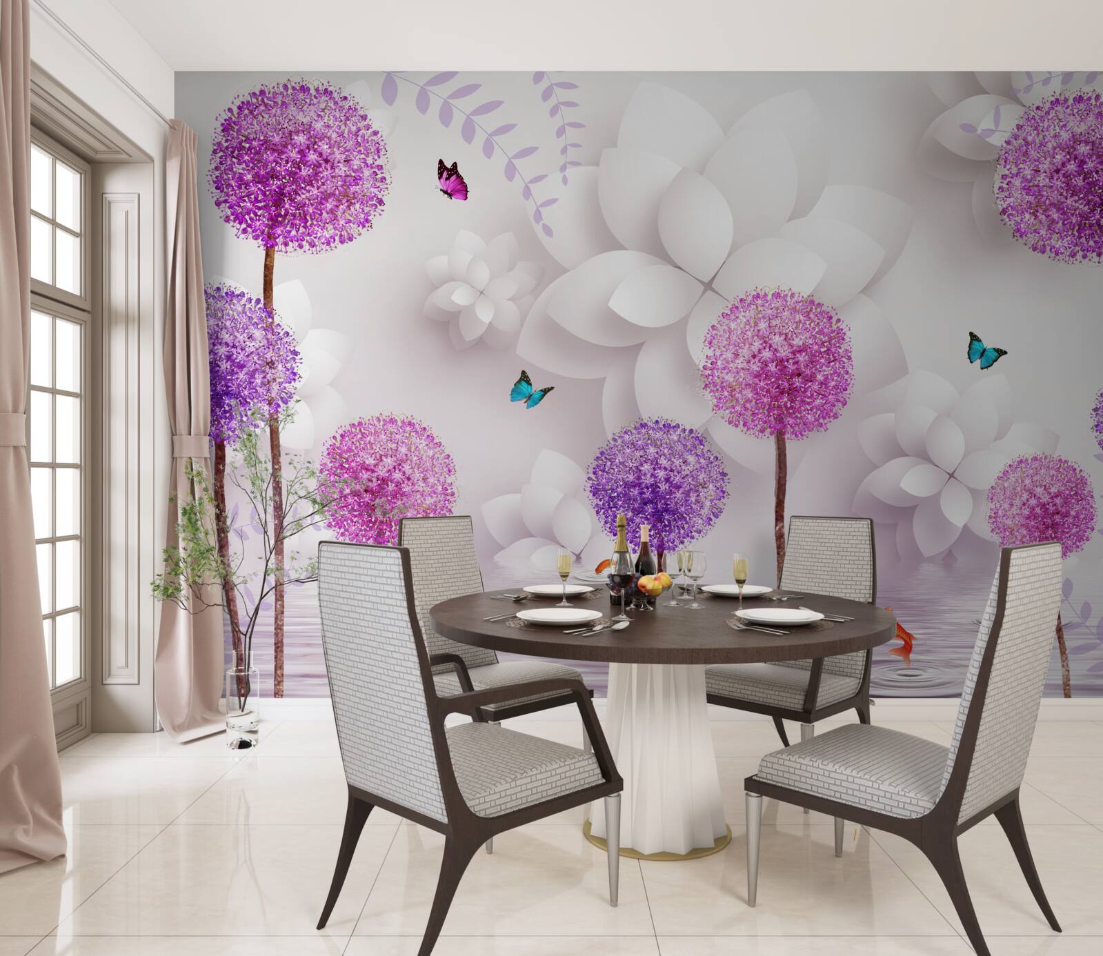 Fototapeta fialové púpavy plávajúce na vodnej hladine