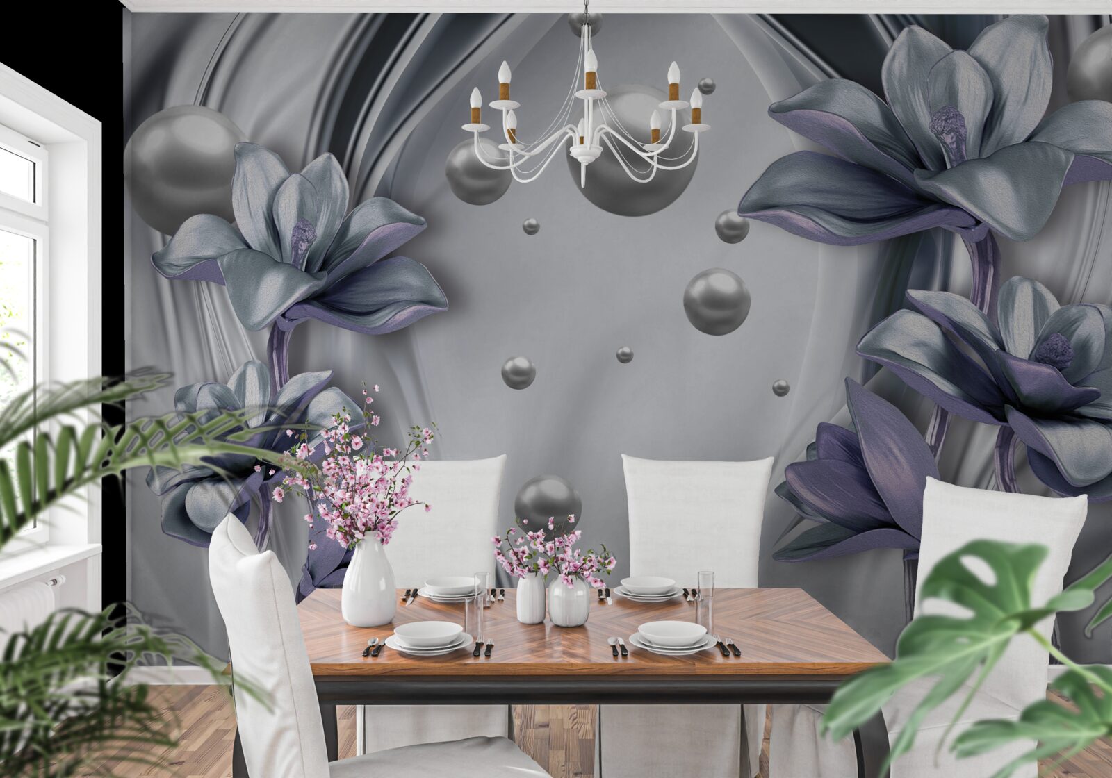 Fototapeta odraz perál a kvetov vo vode