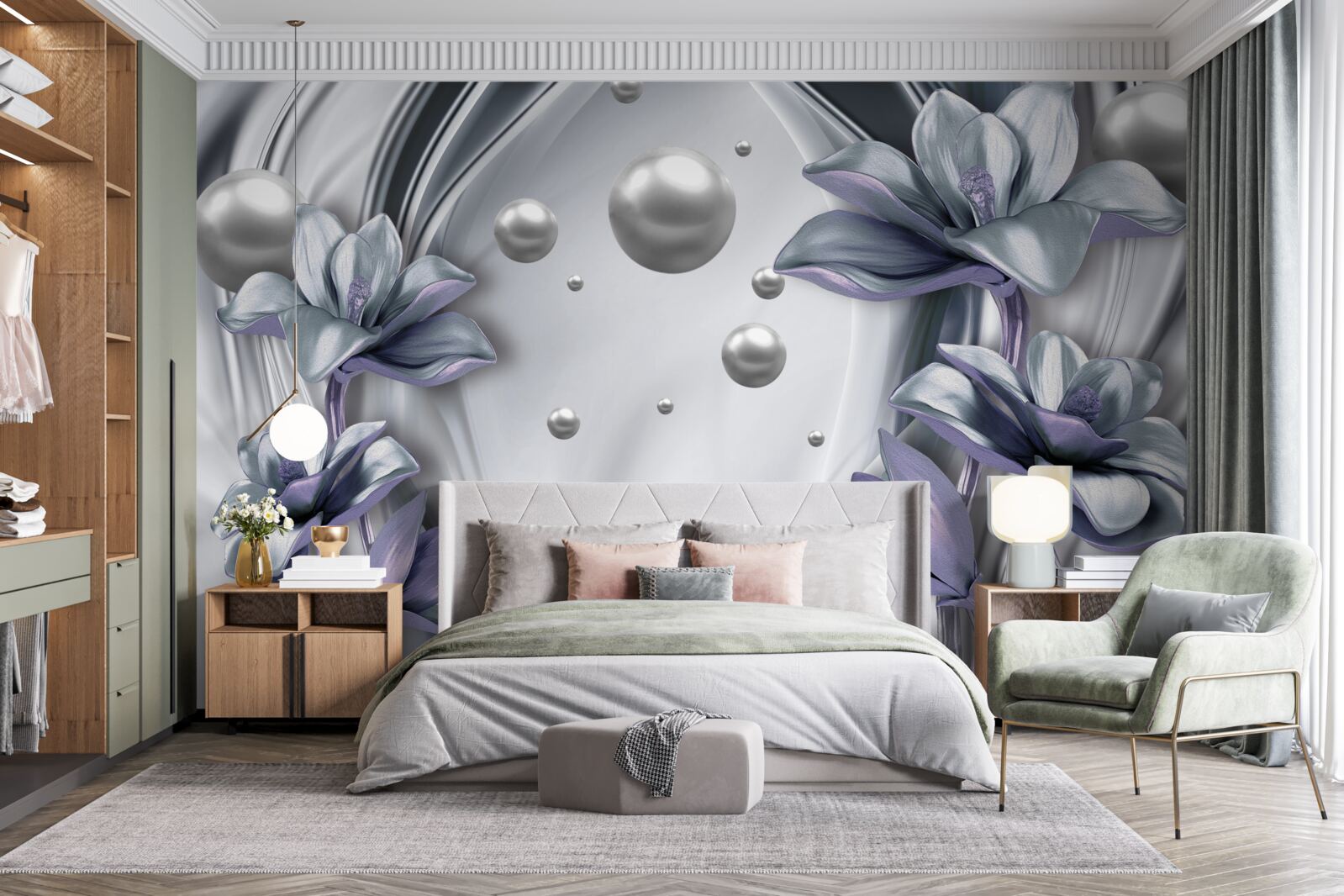 Fototapeta odraz perál a kvetov vo vode