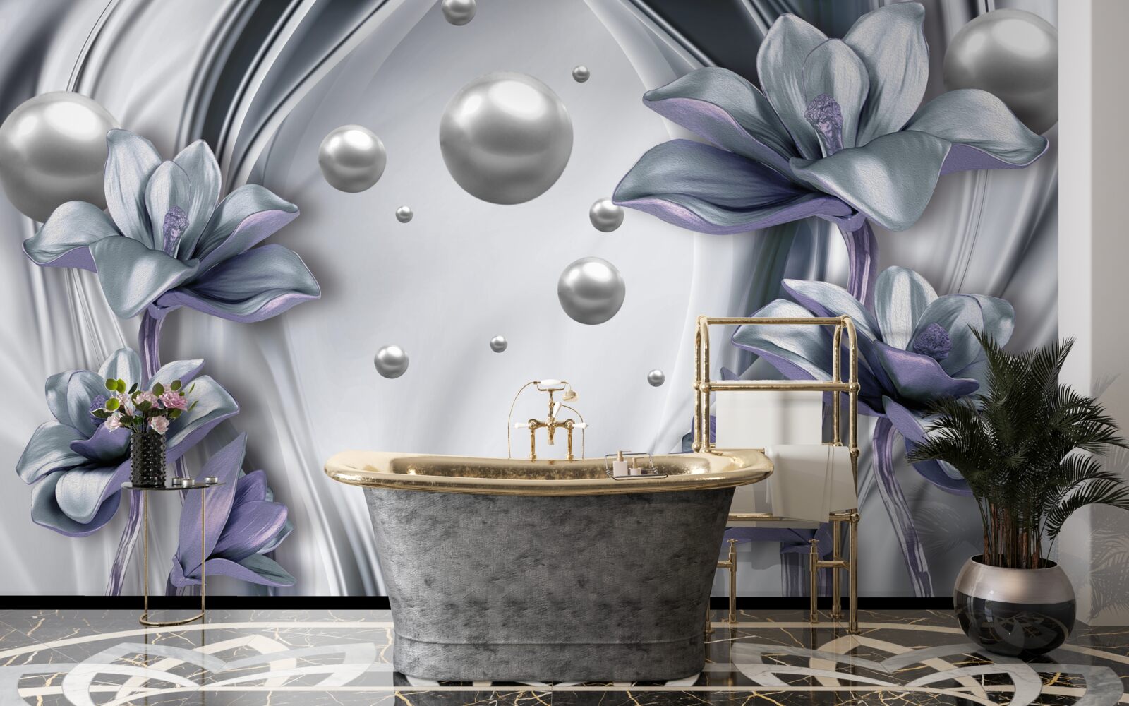 Fototapeta odraz perál a kvetov vo vode